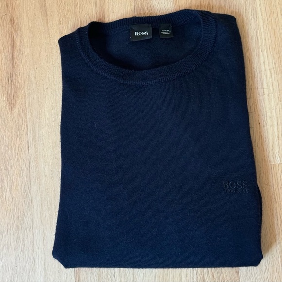 BOSS HUGO BOSS Wool Blend Logo Crewneck Pullover Sweater “Balduin” Dark Blue M - Picture 13 of 16
